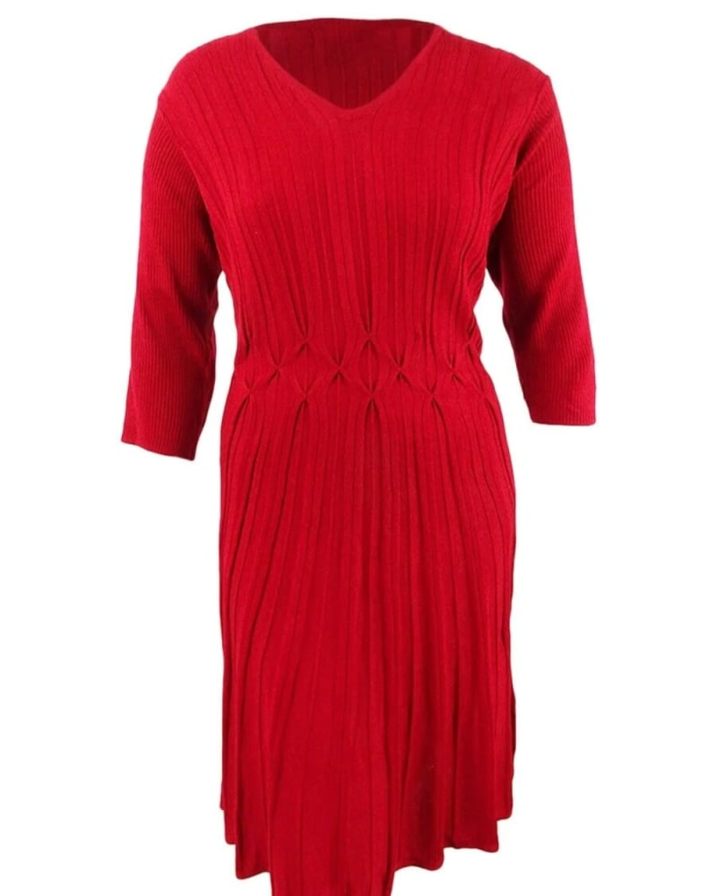 Front of a size 2X Connected Women's Plus Size Textured Sweater Dress Red Size 2X in Red by Connected. | dia_product_style_image_id:313125